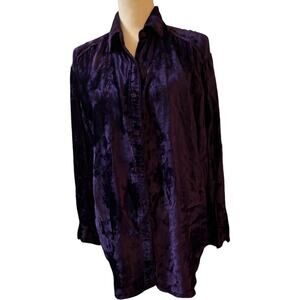 Rosettes 90's Vintage Purple Crushed Velvet Button Up Blouse, Women's Size Large